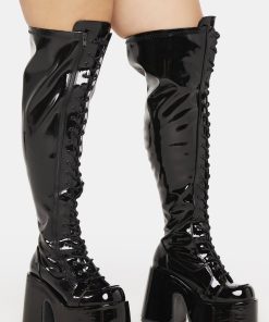 Camel-300WC Platform Wide Calf Thigh High Boots