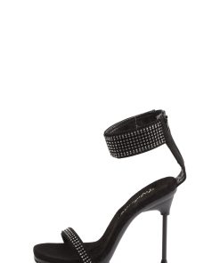 Alternative view of Chic-40 Platform Ankle Strap Rhinestone Sandals-Black
