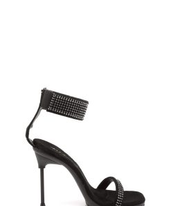Chic-40 Platform Ankle Strap Rhinestone Sandals-Black