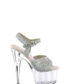Adore-708N-RS Platform Rhintestones Ankle Strap Sandals-Clear