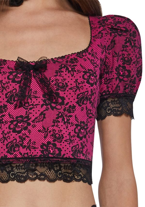 Lace Print Crop Top