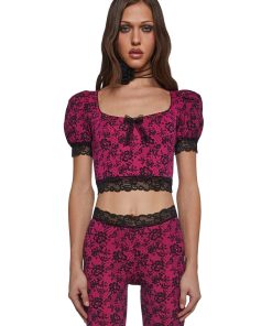 Lace Print Crop Top