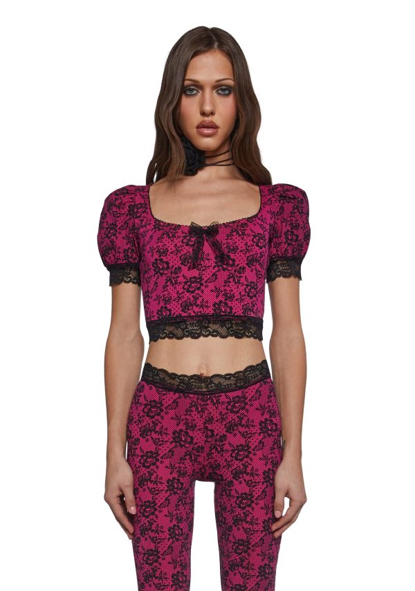 Lace Print Crop Top