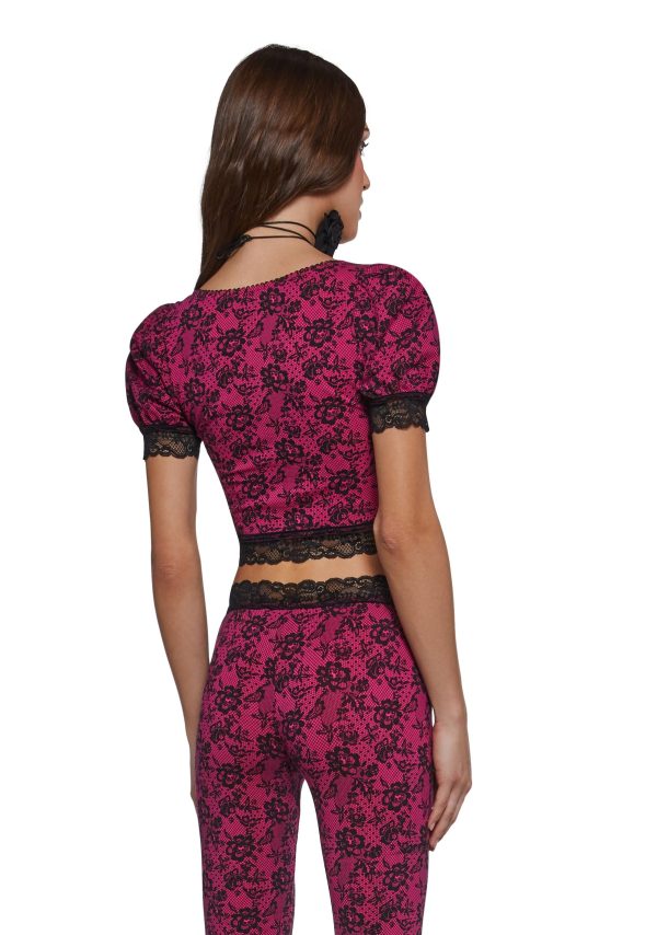 Lace Print Crop Top