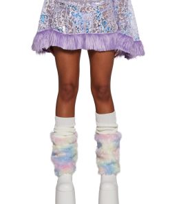 Sequin Faux Fur Trimmed Skirt - Lavender