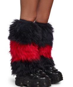 Crimson Chaos Striped Fur Leg Warmers