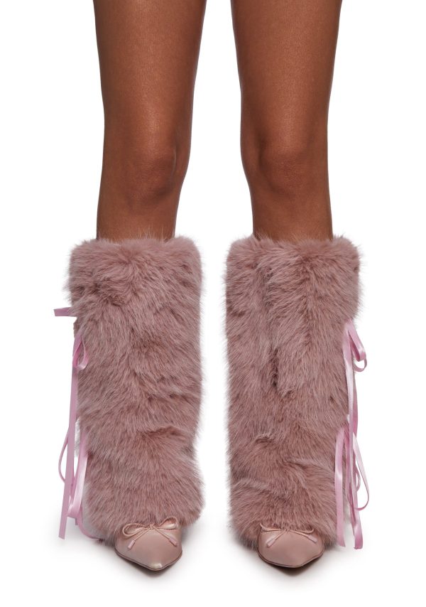 Midnight Muse Bow Faux Fur Warmers -Pink
