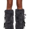 Midnight Muse Bow Faux Fur Warmers ??Gray