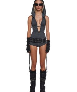 Alternative view of Downbeat Hooded Romper - Black