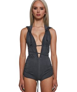 Downbeat Hooded Romper - Black