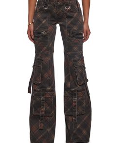 Aurora Cargo Jeans - Dark Plaid