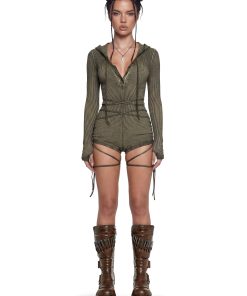 Alternative view of Crossfade Hooded Long Sleeve Romper - Green
