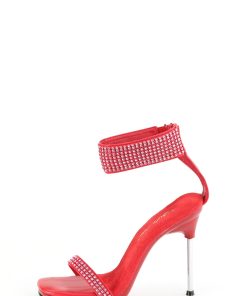 Alternative view of Chic-40 Platform Ankle Strap Rhinestone Sandals-Red