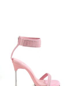Chic-40 Platform Ankle Strap Rhinestone Sandals-Baby Pink