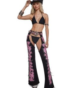 Longing Heart Denim Chaps - Black