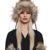 Bubble Pop Faux Fur Hat With Pom Poms -Black