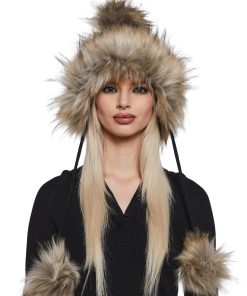 Bubble Pop Faux Fur Hat With Pom Poms -Black