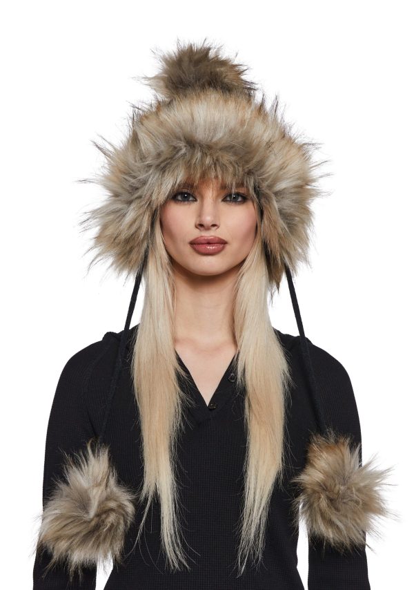 Bubble Pop Faux Fur Hat With Pom Poms -Black