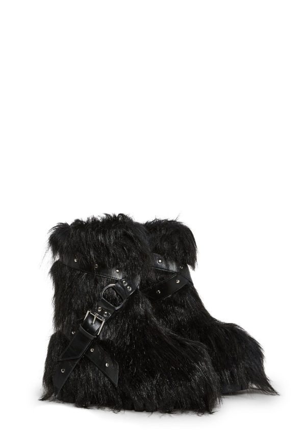 Low Wild Instincts Faux Fur Combat Boots ?C Black