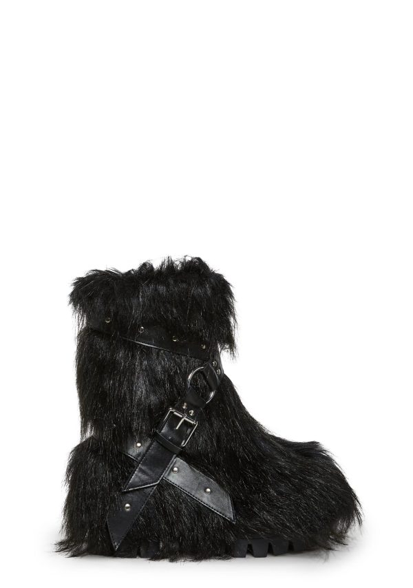 Low Wild Instincts Faux Fur Combat Boots ?C Black