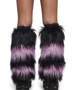 Alternative view of Midnight Amethyst Striped Fur Leg Warmers