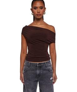 Mega Star Off The Shoulder Top - Brown