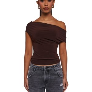 Mega Star Off The Shoulder Top ?C Brown
