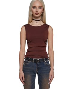 Elegant Turn Short Sleeve Top - Brown
