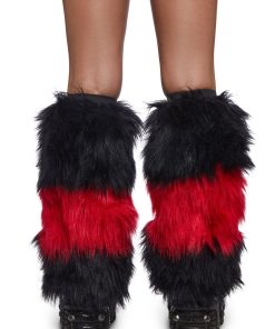 Alternative view of Crimson Chaos Striped Fur Leg Warmers