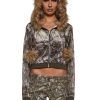 Camo Velour Hoodie With Faux Fur Trim