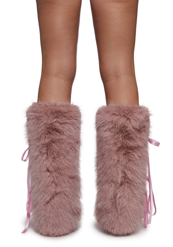 Midnight Muse Bow Faux Fur Warmers -Pink