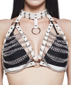 Alternative view of Brazen Tactics Chain Harness Choker -White
