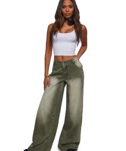 Alternative view of Sinful Attitude Wide Leg Jeans - Green
