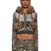 Camo Velour Hoodie With Faux Fur Trim