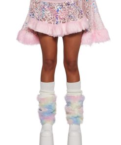 Sequin Faux Fur Trimmed Skirt - Pink