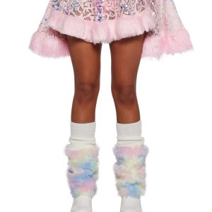 Sequin Faux Fur Trimmed Skirt ?C Pink