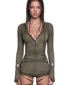 Crossfade Hooded Long Sleeve Romper - Green