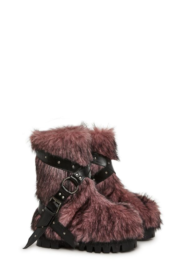 Low Wild Instincts Faux Fur Combat Boots ?C Pink