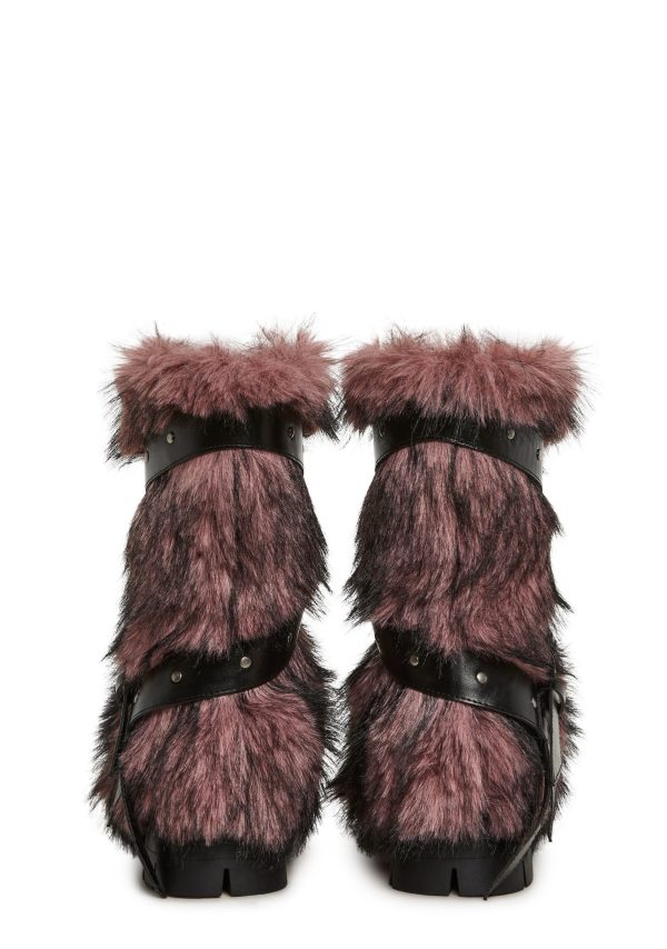 Low Wild Instincts Faux Fur Combat Boots ?C Pink