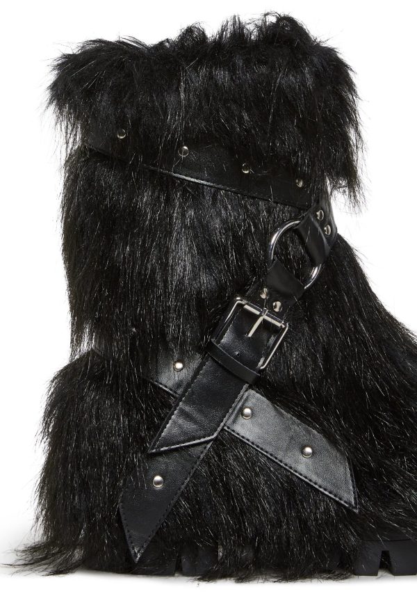 Low Wild Instincts Faux Fur Combat Boots ?C Black