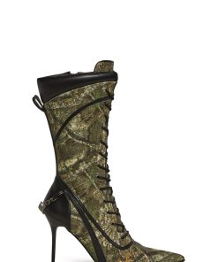 Camo Lace Up Heeled Boots