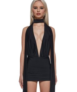 Ego Halter Dress With Scarf - Black