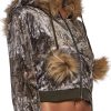 Camo Velour Hoodie With Faux Fur Trim