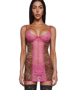 Animal Instincts Sheer Mesh Chemise Lingerie Set