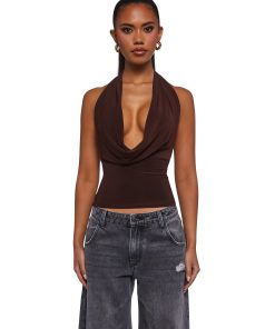 Unstoppable Cowl Neck Top - Brown