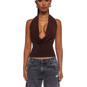 Unstoppable Cowl Neck Top ?C Brown