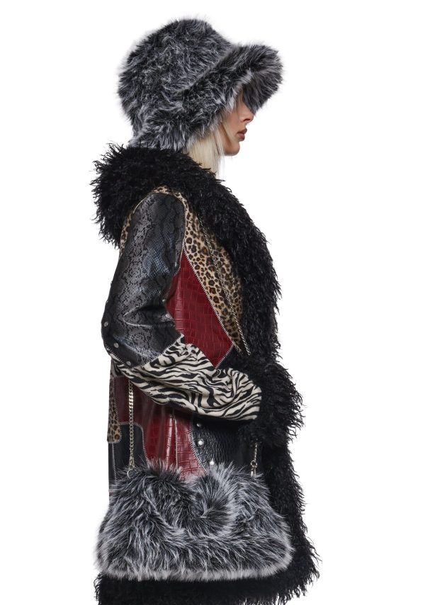 Arctic Noir Faux Fur Bag And Hat Set