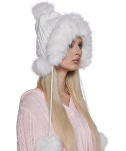 Alternative view of Bubble Pop Faux Fur Hat With Pom Poms -White