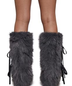 Alternative view of Midnight Muse Bow Faux Fur Warmers -Gray