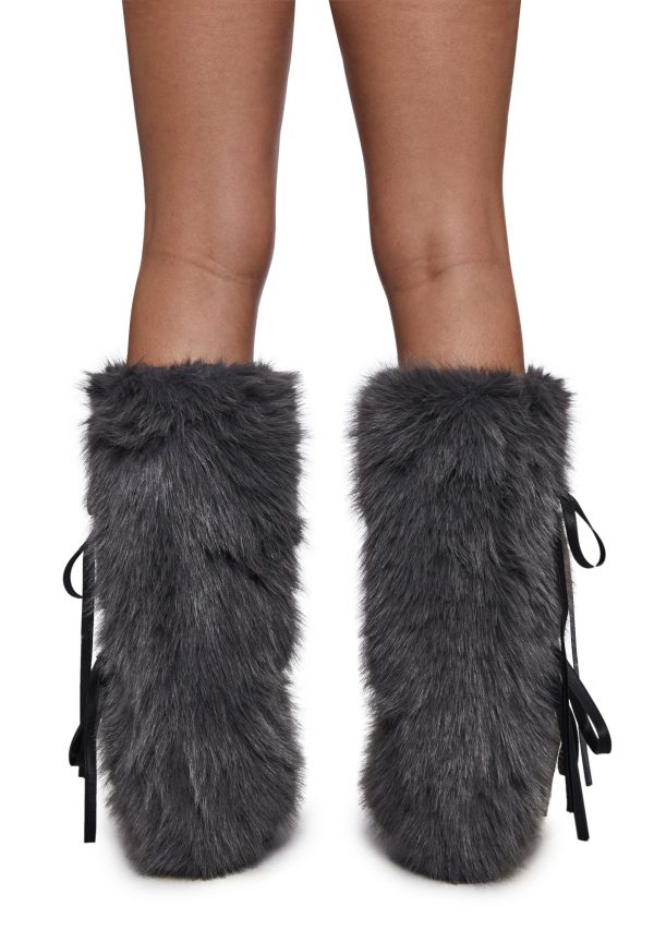 Midnight Muse Bow Faux Fur Warmers ??Gray